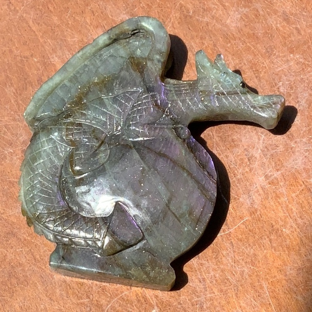 PURPLE FLASH LABRADORITE HAND CARVED DRAGON